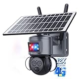 SHIWOJIA【12X Zoom】 4G Cámara Vigilancia Exterior, 360° 3K PTZ Cámaras Inalambrica Solar con Batería, PIR Detección de Movimiento, Audio Bidireccional, Alarma con Luz Roja y Azul