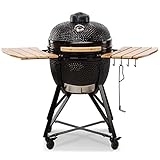 Barbacoa Kamado Media y 6 accesorios Bonus - Barbacoa de Ceramica Negra Ø52cm - Barbacoa Ceramica Kamado Parrilla de Carbón - Barbacoa de Carbón Portátil - BBQ Grill Japonesa