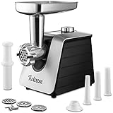 Picadora de Carne Eléctrica 1500W (Negro) - Para Carne y Salchichas - Robot Cocina, Picador de Carne con 3 Placas de Corte y 3 Boquillas para Salchichas - Picadora Profesional