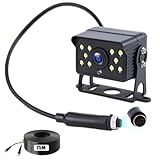 1080P Camara Marcha Atras de 4 Pines + 15M Cable para RV/Bus/Camión/Remolque, LED Cámara de Seguridad con Visión Nocturna, IP68 a Prueba de Agua, Línea Auxiliar (12V-35V)