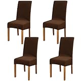 Leeyunbee 4 Piezas Fundas de Sillas de Comedor, Elásticas y Modernas Funda Asiento Silla, Desmontables Lavables Cubiertas para Sillas para Comedor Hotel Banquete de Boda Decoración (Marron Oscuro)