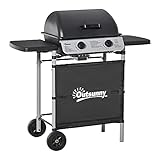 Outsunny Barbacoa de Gas con 2 Quemadores 5,6 KW BBQ de Gas con 2 Ruedas 2 Mesas Laterales y Parrillas de Acero para Picnic Camping 104x49x99 cm Negro