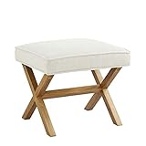 Amazon Basics Taburete moderno de mediados Rectangular de siglo, Lino, silla otomana, estructura en X, 50,8 cm de ancho, marfil (Antes éramos Rivet)