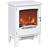 HOMCOM Chimenea Eléctrica Portátil de 900/1800W con Efecto de Llama Termostato Ajustable y Protección Sobrecalentamiento hasta 20 m² 39x26x54,8 cm Blanco