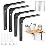 4 Piezas Soporte Estanteria Pared, ELEPRUC Scuadras para Estanterias, 125x125mm Escuadras para Estanterias Robusto, Escuadra Metalica para Estante de Pared, Mueble de Madera, Negro
