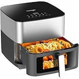 Iceagle Freidora de Aire 9L XXL – 2000W Air Fryer con Doble Resistencia | Freidora Aire sin Aceite con Ventana, 12 en 1, Función DIY, Diseño metálico de 360°, Pantalla LED Ergonómica, Recetas