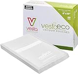 VestaEco Bolsas Vacio Alimentos, Bolsa Gofrada Envasado al Vacio para Todo tipo de Envasadoras | Biodegradable, para Sous Vide, Libre de BPA y Ftalatos, 15 x 25 cm, 50 unidades Transparente