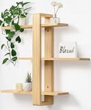 SUMGAR Estante de Pared de Madera, Estante Flotante, Baldas de Pared, Estantería Decorativa de 3 Niveles de Madera Maciza para Salón y Dormitorio, Baldas Desmontables, 50x58 cm