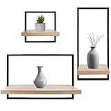 KW KASTWOOD, Estanteria Madera -Baldas Pared Sin Agujeros - Juego de 3 baldas flotantes Pared para Cocina, Salon, Baño, Dormitorio con Montaje Oculto 19 x 19, 17 x 38,5 y 39 x 26cm