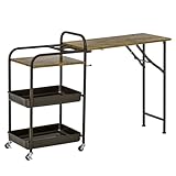 HOMCOM Carro de Cocina con Ruedas Carrito Auxiliar con Estantes de 3 Niveles Hoja Abatible y 2 Portavasos Multiusos para Comedor 118x36,5x82 cm Marrón Rústico
