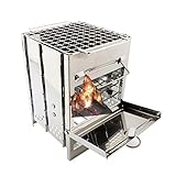 Abcsea 1 Pcs Estufa para Cámping Acero Inoxidable, Estufa de Leña Camping Portatil con Parrilla de Malla BBQ, Hornillos de Acampada, Estufa Plegable para Caminatas alAire Libre