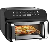 Iceagle Grill & Freidora de Aire 2000W - 10L Freidora Sin Aceite con Ventana Visibl, Air Fryer con 8 Funciones Versátiles, Pantalla LED Táctil, Limpieza Fácil, Libro de recetas, Negro