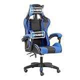 Baroni Home - Silla De Gaming Personalizable Azul y Negra, Silla Ergonómica de Oficina con Respaldo Regulable de 90° a 120°, con Reposacabezas, reposabrazos y Soporte Lumbar. Rotación de 360°