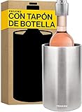 Enfriador de Vino con Tapón de Botella Hermético - Acero Inoxidable de Doble Pared - Mantiene el Frío Mucho Tiempo - Apto para Lavavajillas