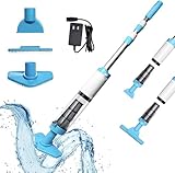 PoolyPoly Aspirador de Piscina a Bateria, 3 en 1 Limpiafondos para Piscina Manual con Mango Telescópico, 90 Minutos Limpieza, Aspiradora Manual para SPA, Piscina Pequeñas, Azul