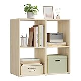 WOLTU Estantería de 4 Cubos, Libreria Bilioteca, Estanteria Modular Almacenaje, Libreria Abierta para Oficina, Salon y Estudio, Roble Claro, SK053hei