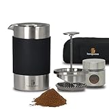 Handpresso cafetera francesa Travel press | Prensa francesa de viaje thermo inox con estuche | french Press 0,35L (2-3 tazas) con recipiente café molido