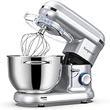 Batidora Amasadora Vospeed 1500W, Amasadora de Pan Para Repostería 6L, Bol de Acero Inoxidable, Varillas Batidoras, Varillas Amasadoras (plata)