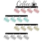 QUMENEY 4 unidades de soporte para tazas de café montado en la pared de metal para colgar tazas de café, estante organizador de almacenamiento con 16 ganchos, decoración para cocina, café, bar,