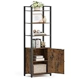 VASAGLE Librería de 6 Niveles, Estantería Vertical con Puerta, Marco de Metal, Estantes Ajustables, 24 x 40 x 159,5 cm, para Salón, Dormitorio, Marrón Rústico y Negro Tinta LLS132K01