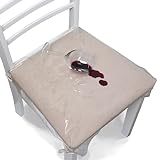 Uzitec Protectores de cojín de plástico transparente para silla de comedor, juego de 4 fundas para proteger el asiento de la silla de la cocina, PVC fuerte con lazos blancos, extraíbles y