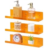 Navaris Set Estanteria de Acrilico Naranja - Juego de 3 Repisas Baldas Transparentes de Pared Salon Dormitorio Oficina - para Cuadros Vinilos y Libros