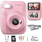 GREENKINDER Camara Fotos Infantil Instantanea, 3,0 Pulgadas 14 MP Camara Fotos Infantil con Tarjeta de 32 GB y Papel de Impresión, HD 1080P Cámara Instantánea para Niños y Niñas 3 a 12 Años