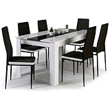 IDMarket - Juego de comedor Georgia de 140 cm blanco y negro y 6 sillas, color negro y blanco