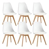 FaithBay Juego de 6 Sillas de Comedor Plástico con Certificación Medioambiental Sillas Nórdicas Estables y Duraderas con Patas de Haya Protegidas Cocinas Oficina - Blanco
