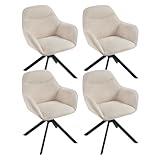 Goeurvant Juego de 4 sillas de Comedor Giratoria Beige con Reposabrazos Sillas de Salon Sillas Cocina Tapizadas de Poliéster de Metal Negro