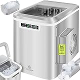 KESSER® Máquina de hacer hielo Cubitos de acero inoxidable 150W | Cubitera 12 kg 24 h | 2 tamaños cubitos | Preparación en 7 min | Tanque de agua 2,2L | Temporizador | Pantalla LCD Plata