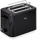 Braun Hogar Breakfast1 Tostadora de 2 Rebanadas, 8 Niveles de Dorado, Bandeja para Migas Extraíble, Elevador de Pan, Calentador de Pan Integrado, 900 W, HT1010BK, Plástico, Negro