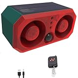 Alarma solar con sensor de movimiento para exteriores: sensor de movimiento con sonido de ladrido de perro con generador de ruido de 2*130 dB y soporte de luz estroboscópica de 13 LED para grabación