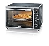 SEVERIN Horno tostador con función de convección, mini horno tostador con grill y bandeja, horno pequeño con piedra para pizza y asador giratorio, 1800 W, 42 L, negro, TO 2058