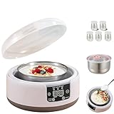 Máquina de yogur probiótico, 36 horas con control de temperatura y tiempo ajustables, máquina automática de yogur de 1.2 L con pantalla LCD y tarros de vidrio para yogur griego casero (con 5 tazas)