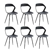 BenyLed Juego de 6 sillas de Comedor/Silla de salón Diseño Tallado en Hueco con Respaldo; Asiento de Polipropileno y robustas Patas de Metal (Negro Pies, Negro)