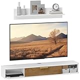 HOMCOM Mueble de Salón Mueble de Comedor con Estante de Pared Mueble de TV Armario Compartimentos Orificios para Cables para Televisión de Pared 120x24x16 cm Blanco