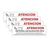 4 Pegatinas disuasorias Interior Cristal localizador GPS vehiculos. Aviso Castellano Coches Alquiler, Adhesivos localizacion por satélite GPS Facil Instalar (Pequeña)