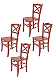 t m c s Tommychairs - Set 4 sillas Cross para Cocina y Comedor, Estructura en Madera de Haya barnizada Color Rojo y Asiento en Madera