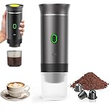 PZCC Cafetera Portatil, Cafetera Portátil Cápsula de Espresso 3 en 1, Autocalentamiento de 2a6 Minutos, Para Cápsulas Pequeñas o Grandes y Café Molido,Cafetera Portátil para Oficina y Hogar (Gris)