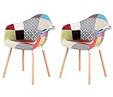 I LOVE FACE Juego de 2 Sillones Patchwork Multicolor Lino sillas de Comedor Silla de Ocio Silla de Esquina con Respaldo Tapizado (C), Patchwork Rojo