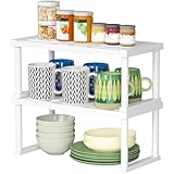 Lifewit Estante Armario Cocina Organizador, Juego de 2 Extensible Estanteria Kitchen Encimera, Plásticos Balda Almacenaje y Despensa, Prateleiras Arrumação Cozinha para Spice, Blanco