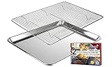 KITCHENATICS Bandeja para Asar y Hornear con Rejilla de Alambre: Aluminio Bandeja para Horno con Rejilla de Enfriamiento Rustidera de Acero Inoxidable - 33 x 45 cm