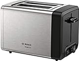Bosch DesignLine TAT4P420DE - Tostadora compacta para panecillos de acero inoxidable, con apagado automático, con función de descongelación, perfecta para 2 rebanadas de tostadas, función de