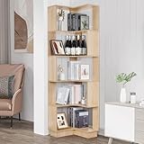 Estantería de esquina de 5 niveles, 175 cm de alto, estantería de esquina de madera, gran estantería abierta, estantería de almacenamiento con accesorios, estantería de pie para salón, dormitorio,