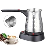 WIYETY Cafetera turca eléctrica, 500 ml, acero inoxidable, cafetera turca con mango plegable, cafetera moka turca, para familia, oficina, 600 W, plata