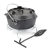 Wiltec Horno holandes 4l de hierro fundido olla holandesa cazuela con asa y soporte para camping barbacoa
