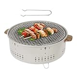 Barbacoa de carbón vegetal portátil, parrilla de mesa con red densa, asas resistentes a las quemaduras, horno de carbón vegetal multiusos para exteriores con pie elevado para camping, barbacoa