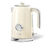 Wiltal Hervidor de Agua Retro [1,7 L, 2200 W], Crema, Acero Inoxidable, Con Indicador de Temperatura y Nivel de Agua Exterior en Diseño Retro