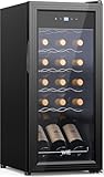 WIE Vinoteca, 18 Botellas Nevera Vinos, 53L Vinoteca Pequeña, Protección UV, Control Táctil, Iluminación LED, 5-18°C, para Vino Tinto, Vino Blanco, Cerveza, Bar Interior/Cocina/Hotel